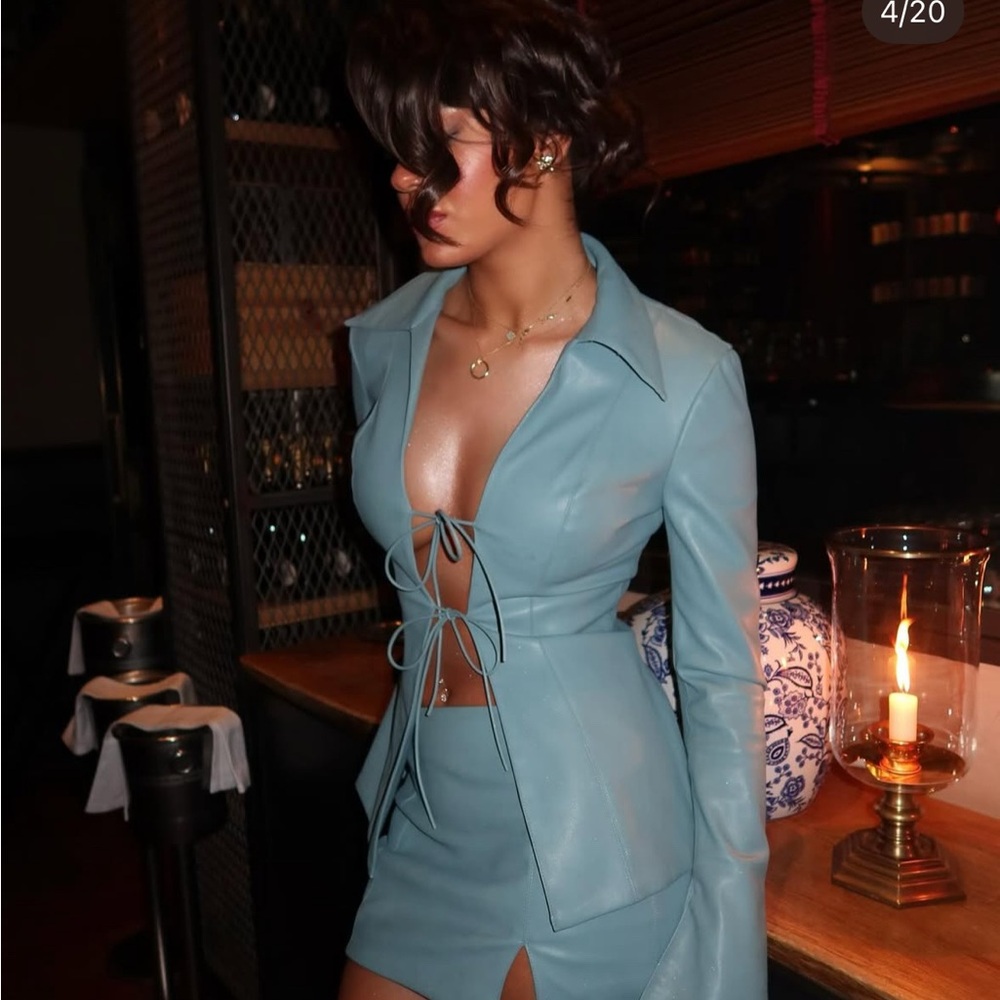 OHPOLLY Teal Women's Blazer and Skirt Set